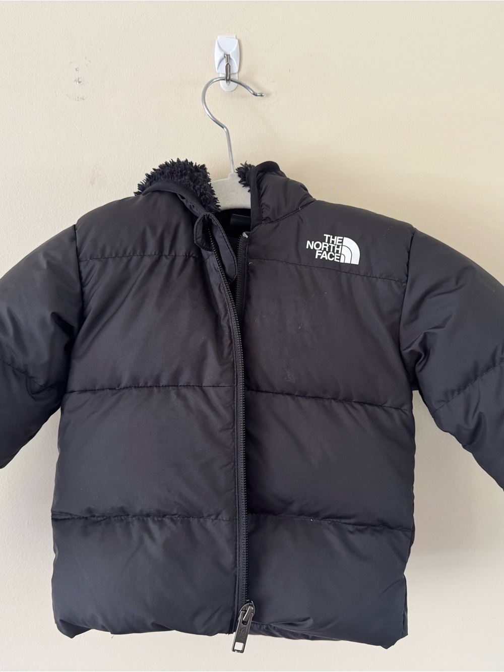 The North Face Kids Black Down Jacket with Sherpa Hood